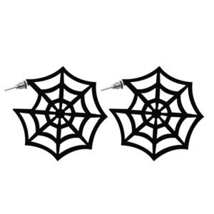 NWT Black Gothic Black Spiderweb Laser Cut Acrylic Hoops Spooky Punk Earrings